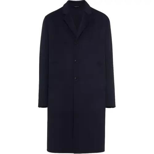 PRADA Coats Men's Blue Lapel Moderate Straight Fit