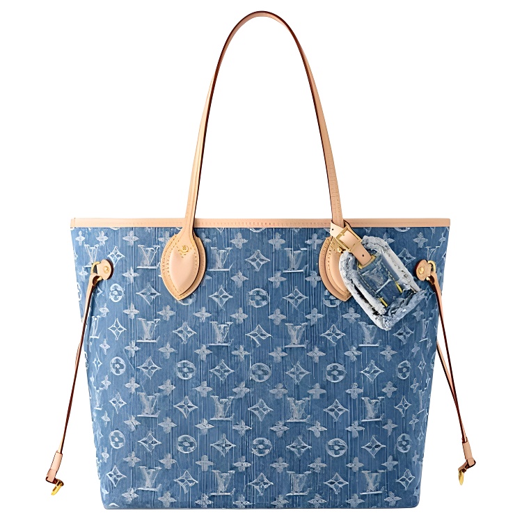 Женская сумка Louis Vuitton NEVERFULL LogoTote (синяя джинсовая)