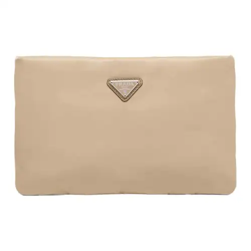PRADA Zip Closure Textile, Cow Leather Shoulder Bag, Crossbody Bag, Chain Bag, Clutch Women's Khaki