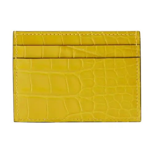 GUCCI Polished Crocodile Leather Card Holder Unisex Yellow