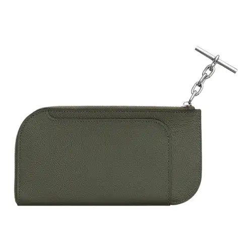 HERMES Evercolor Leather Cell Phone Pouch Small Women's C6 Vert De Gris Gray Green
