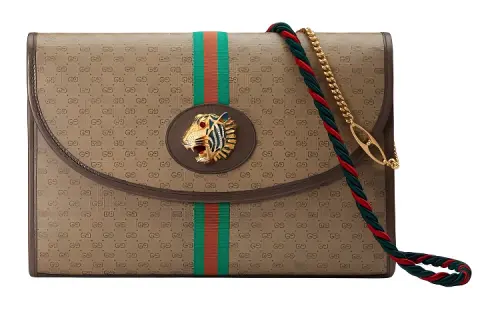 GUCCI Rajah Canvas With Leather Chain Shoulder Bag, Crossbody Bag, Handbag Women's Brown