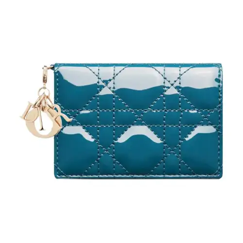 DIOR Lady Dior Flap Cow Leather Wicker Pattern Card Holder Card Holder Women's Steel Blue