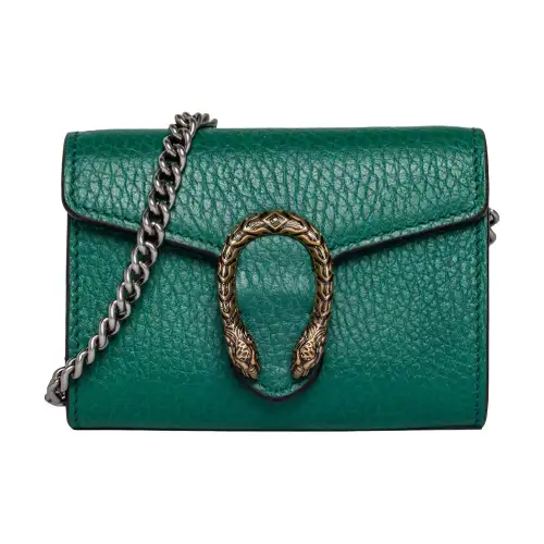 GUCCI Dionysus Leather Handbag, Coin Purse, Card Holder Extra Mini Women's Green