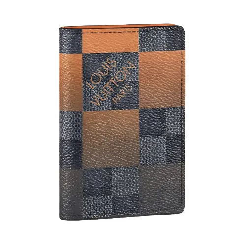 LOUIS VUITTON Pocket Organizer Damier Graphite Giant 3 Card Slot Orange