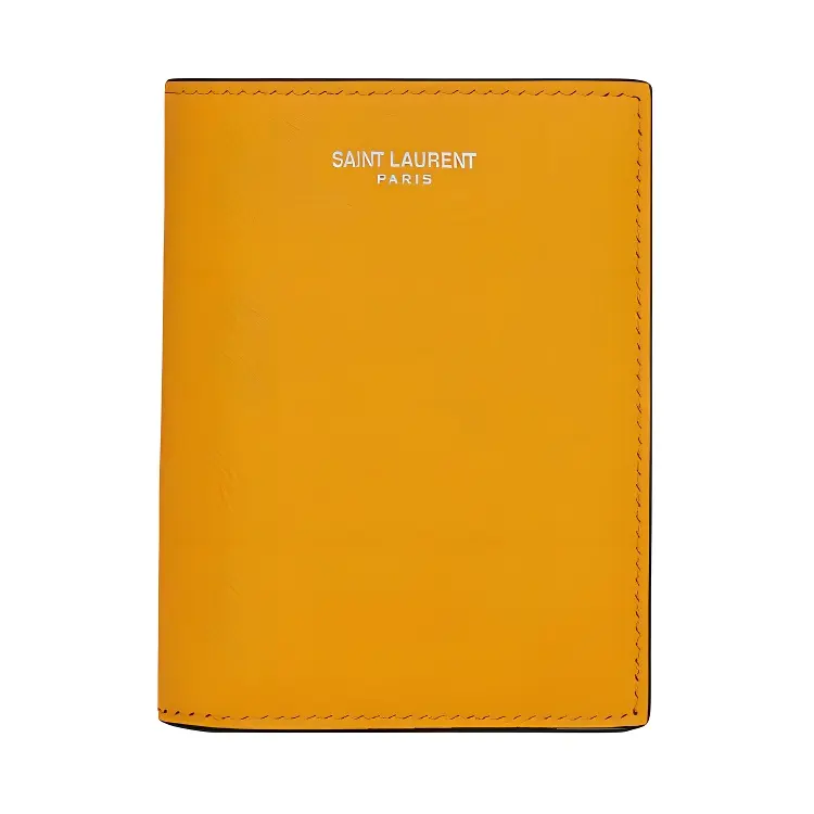 SAINT LAURENT Cow Leather Card Holder Wallet Men's Yellow