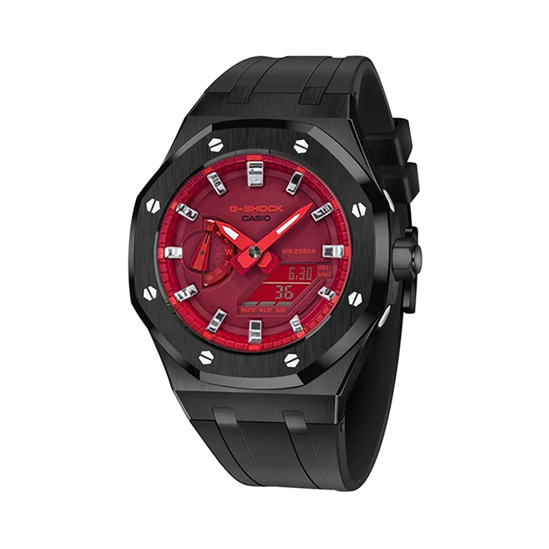 CASIO Custom Collection Electronic Movement Resin Strap Watch Unisex Red Watch Dial