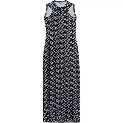 Balenciaga Short Sleeved Dresses Women's Black Crew Neck Moderate Long