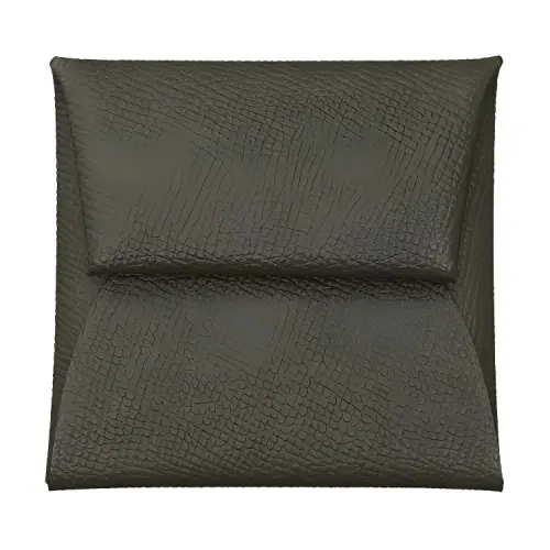 HERMES Bastia Epsom Leather Wallet Women's Gray Green