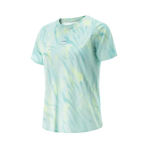 Li Ning Running Collection T Shirt Women's Cloud Porcelain Blue With Full Print