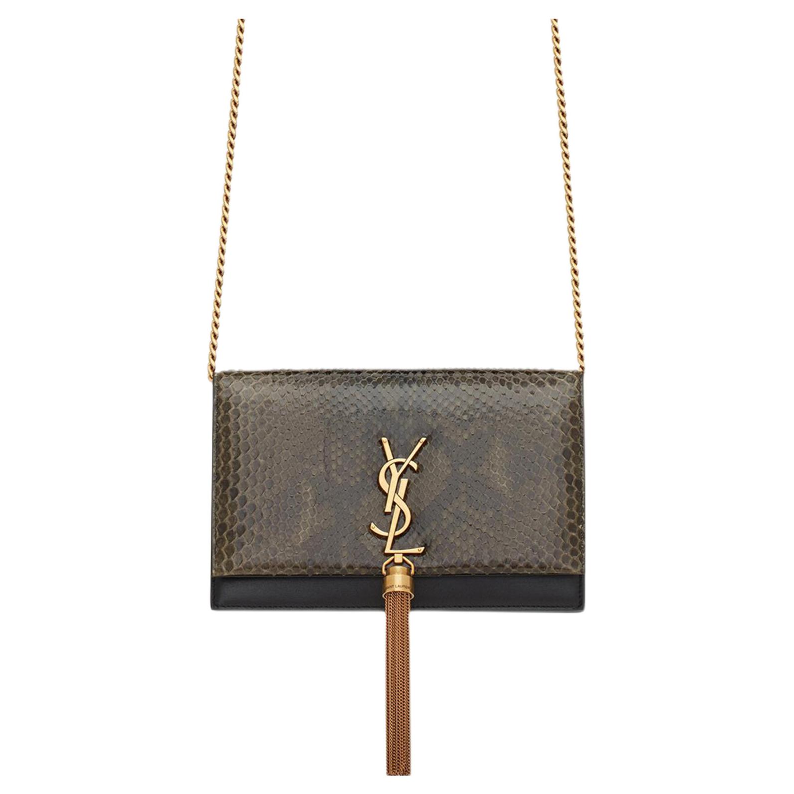 SAINT LAURENT Kate Calfskin Envelope Bag, Wallet, Shoulder Bag, Crossbody Bag Women's Black/Army Green