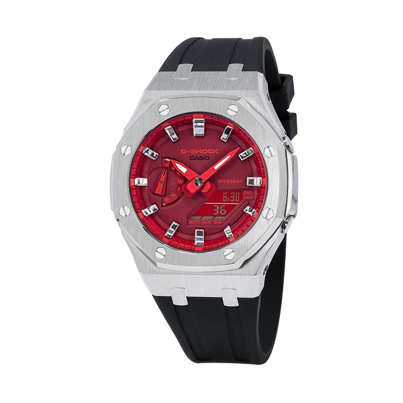 CASIO Custom Collection Electronic Movement Resin Strap Watch Unisex Red Watch Dial