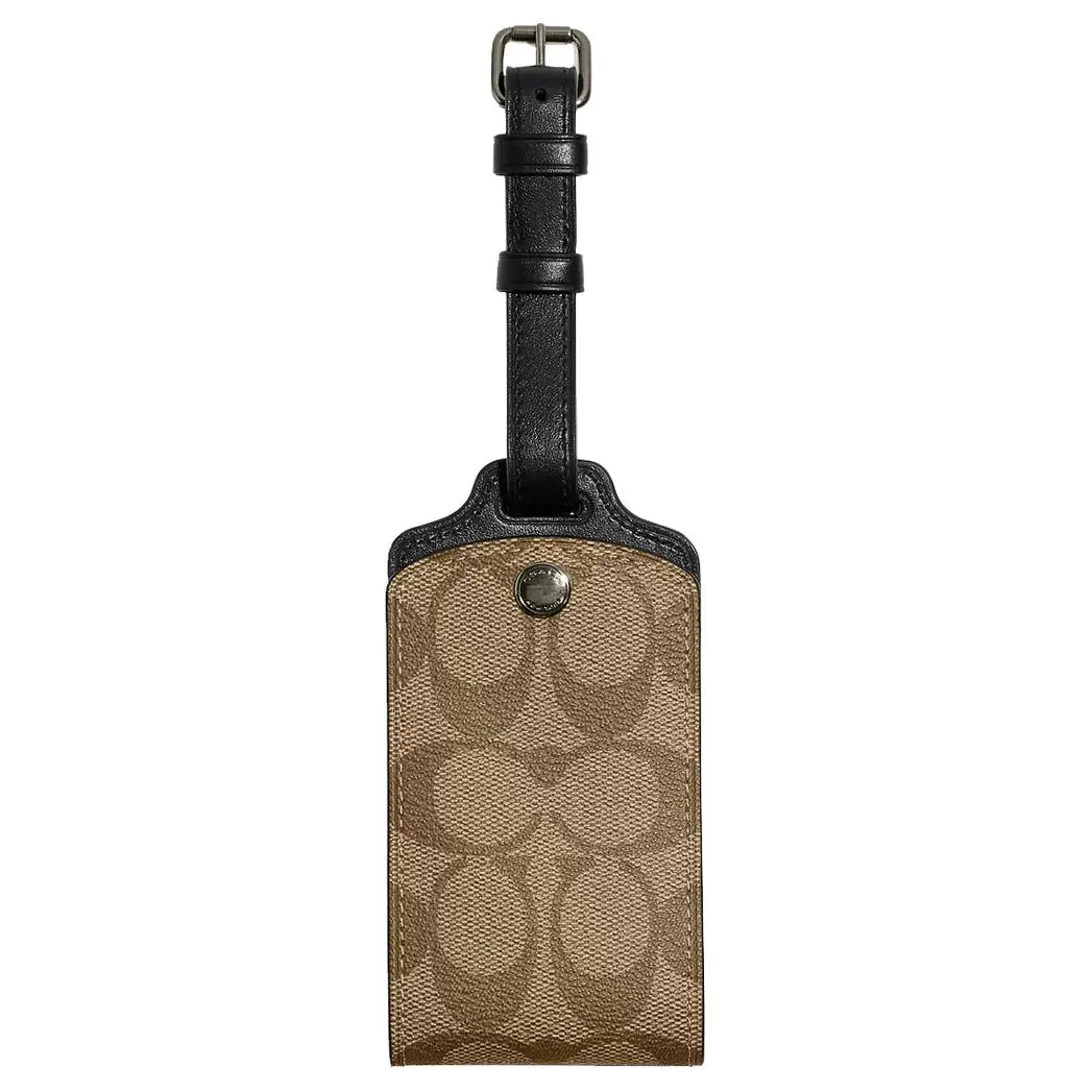 COACH Coated Canvas With Refined Calfskin Luggage Tag Brown