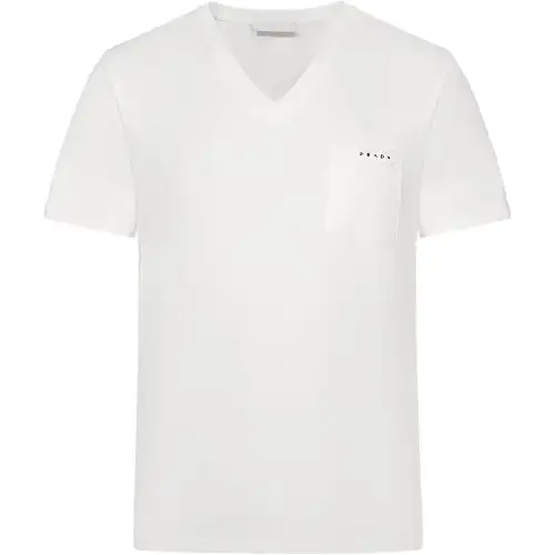 PRADA T Shirts Men's White V Neck Moderate Straight Fit