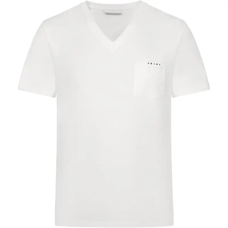 PRADA T Shirts Men's White V Neck Moderate Straight Fit