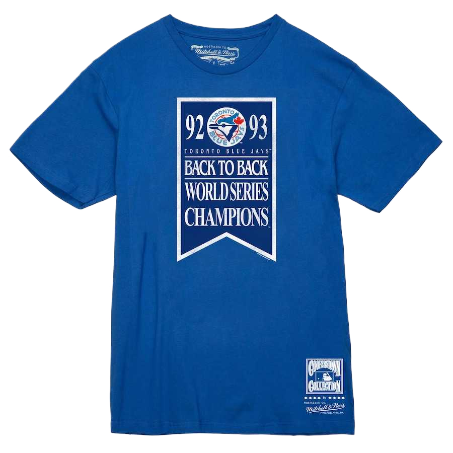 Mitchell & Ness Toronto Blue Jays 1992/1993 Back-to-Back World Series Comfortable, Fashionable and Trendy Versatile Short-Sleeved T-Shirt Men's Blue