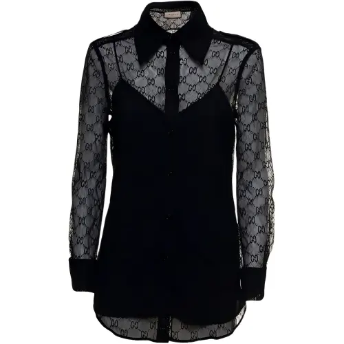 GUCCI Shirts Women's Black Lapel Moderate Shirt