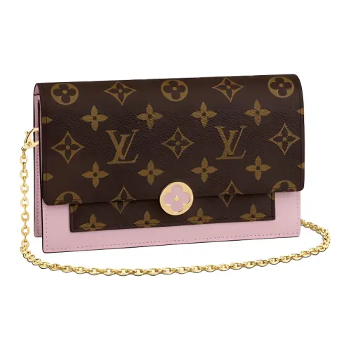 LOUIS VUITTON Flore Chain Wallet Monogram Brown/Rose Ballerine