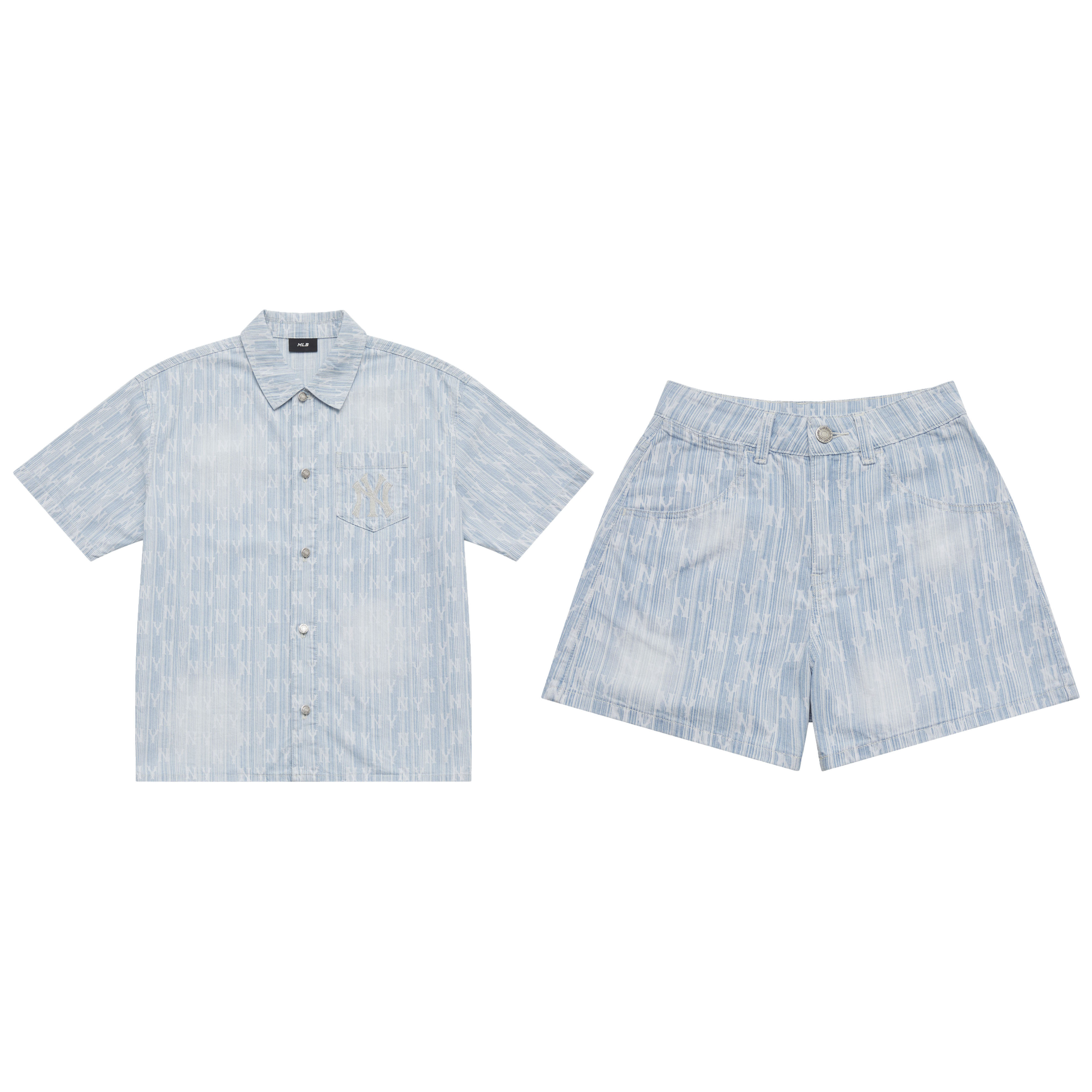 MLB Retro universal classic comfortable fashionable shorts for leisure, shirt, blue set for men and women, oversize, with short sleeve, simple and elegant design, 2 pieces