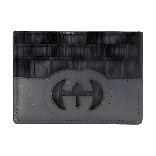 GUCCI GG Supreme Canvas With Leather Binding Card Holder Men's Black & Gray