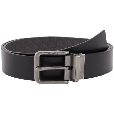CALVIN KLEIN Split Cow Leather Belts Men's Space Black/Fine Grained Gray Width 3.5cm