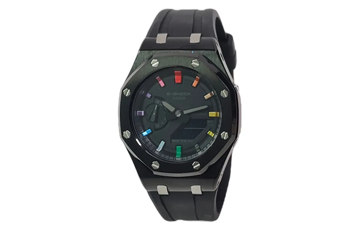 CASIO Custom Collection Quartz Movement Fluoroelastomer Strap Watch Men's Watches Black Dial