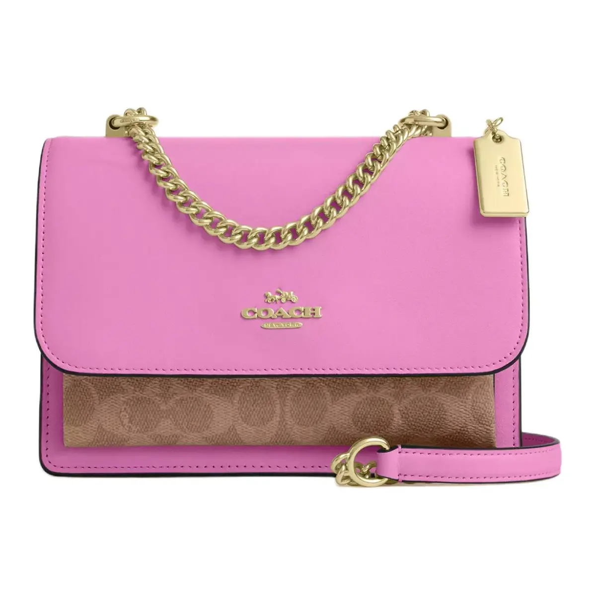 COACH Klare Artificial Leather, Signature Coated Canvas Crossbody Bag, Shoulder Bag Small Women's Brown & Pink