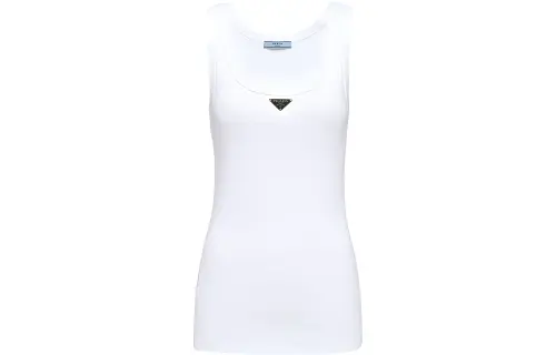 PRADA Ribbed Knit Jersey Tank White