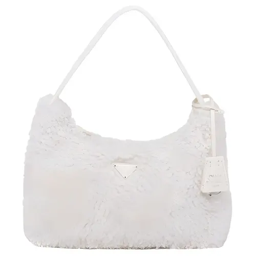 PRADA Re Edition Wool Nylon Shoulder Bag, Handbag Women's White