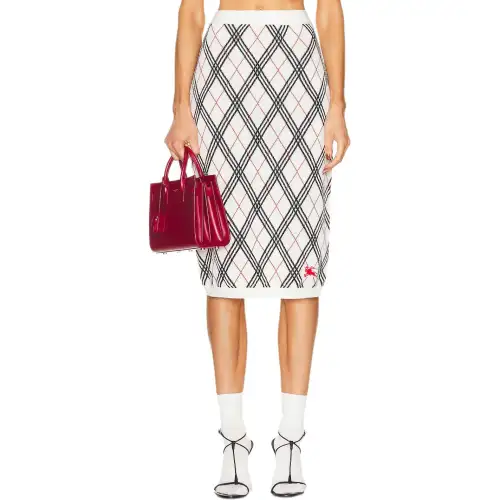 Burberry Ekd Jacquard Checked Knitted Midi Skirt