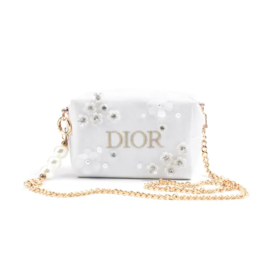DIOR [Custom Makeup Bag]Amber Camellia French Chic Denim Fabric Single Compartment Crossbody Bag Regular White