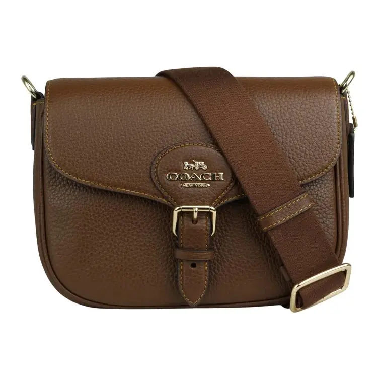 COACH Amelia Litchi Leather Shoulder Bag Medium Women's Brown