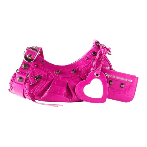 Balenciaga Le Cagole Imitation Crocodile Pattern Leather Shoulder Bag Mini Women's Pink