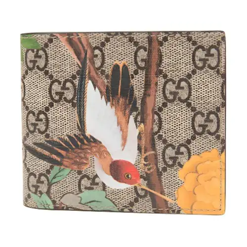 GUCCI Canvas With Leather Wallet, Wallet Men's Ebony/Mixed Color