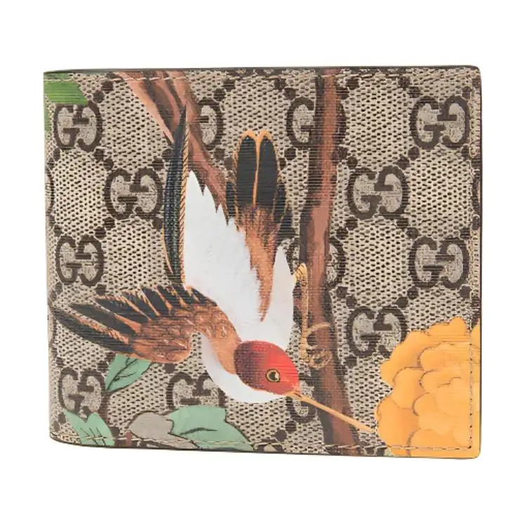 GUCCI Canvas With Leather Wallet, Wallet Men's Ebony/Mixed Color