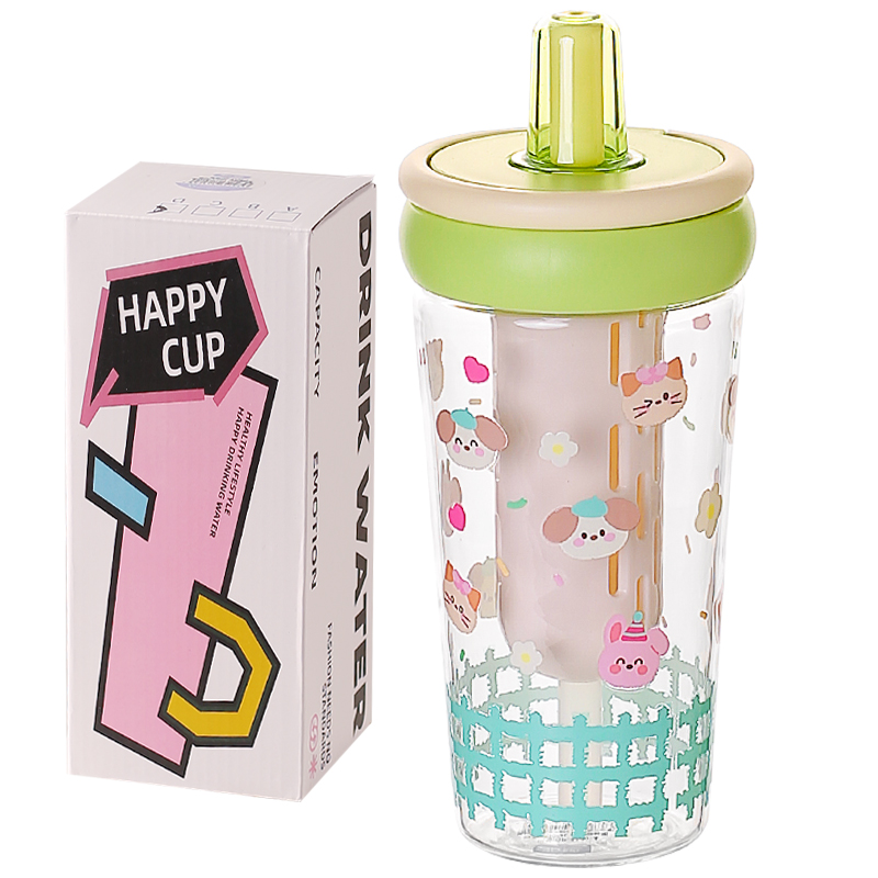 Kawashimaya KAWASIMAYA glass straw cup for women high-looking tea and water separation cup household drinking cup large capacity 600ml