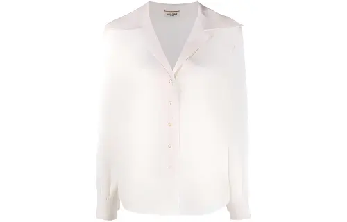 SAINT LAURENT Shirts Women's White Cuban Collar Moderate Shirt