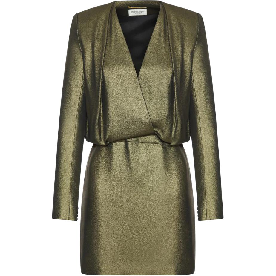 SAINT LAURENT Long Sleeved Front Wrap Mini Dress