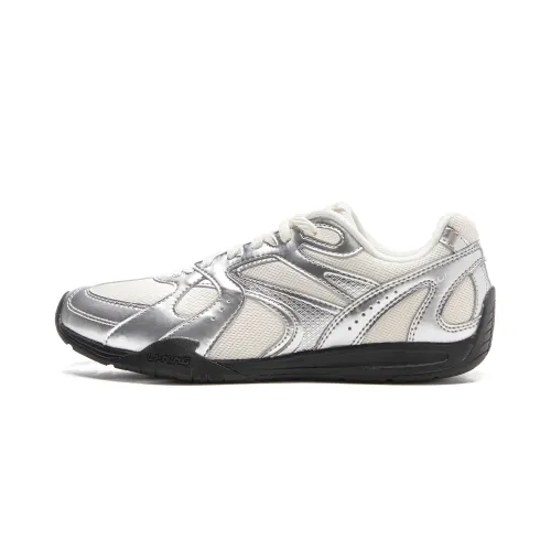 Li Ning Film Retro Abrasion Resistant Lightweight Low top Casual Shoes Women's Silver White