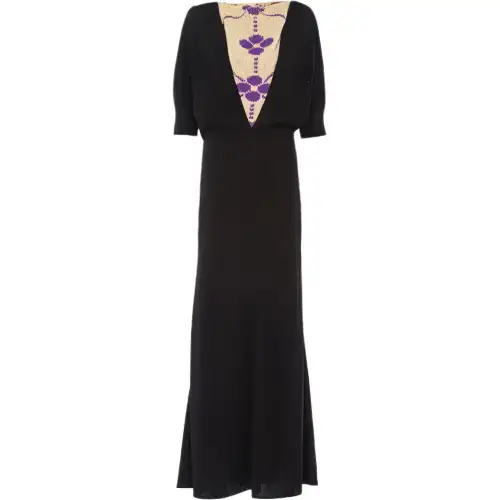 PRADA Short Sleeved Dresses Women's Black Boat Neck Moderate Long