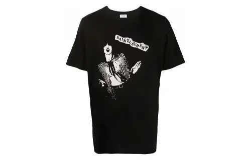 SAINT LAURENT T Shirts Men's Black Crew Neck Moderate Straight Fit