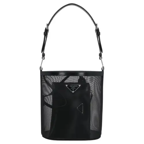 PRADA Leather Bucket Bag, Shoulder Bag Women's Black