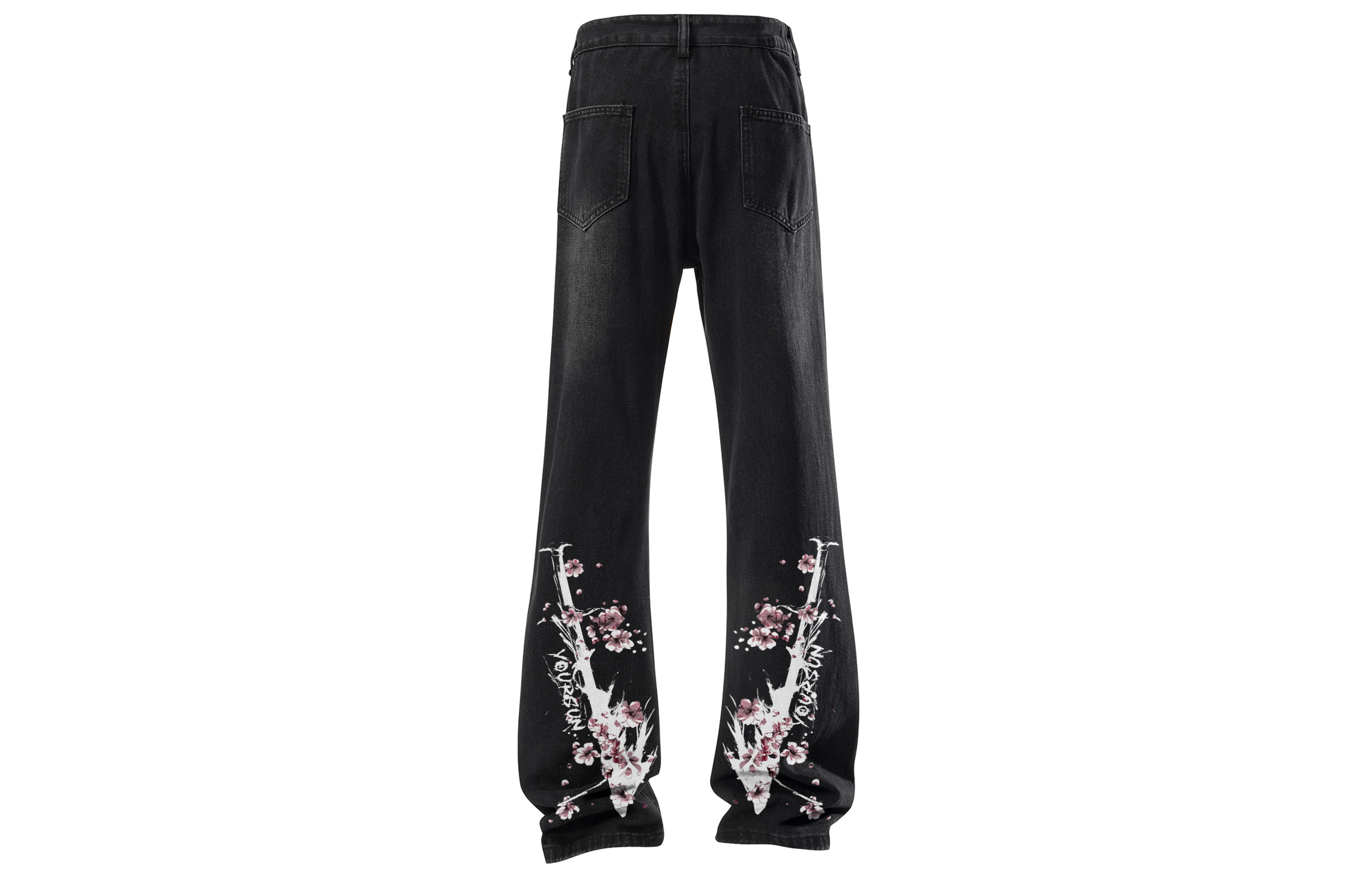 Comfortable and comfortable, American style retro trousers with slightly flared hems, plum blossom petals, big V signature letter print, simple, soft, not hard, comfortable, skin-friendly, slightly elastic, high street, mid-rise, straight leg, slightly flared, commuter, versatile, washed, distressed, niche jeans, same style for men and women