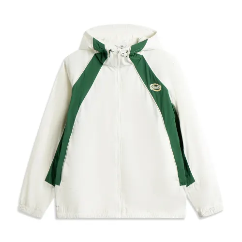 LiNing Li Ning Basketball Series Sports and Leisure Simple Color Block Letter Hooded Windbreaker Men's Milky White/Eden Green