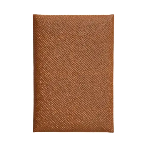 HERMES Calvi Duo Silver Tone Buckle Epsom Calfskin Card Holder, Wallet Unisex Gold Brown