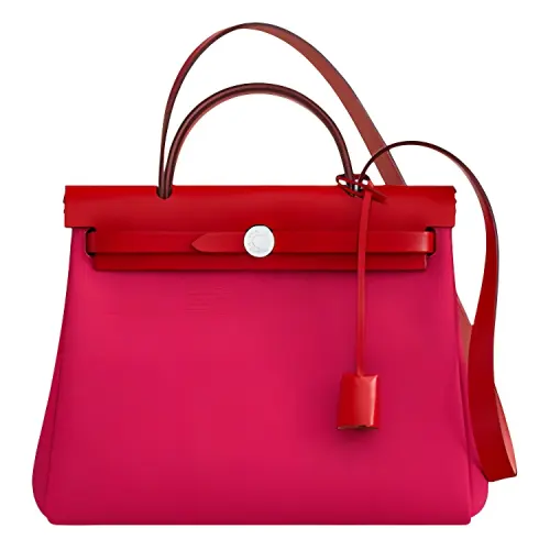 HERMES Herbag Zip Canvas With Hunter Cow Leather Crossbody Handbag, Shoulder Bag 31 Unisex Rose Red