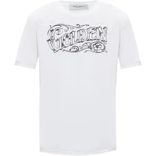 Golden Goose T Shirts Men's White Crew Neck Moderate Straight Fit