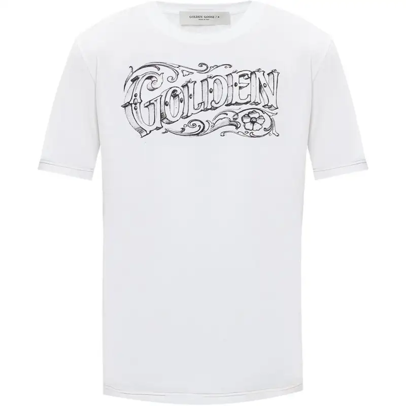 Golden Goose T Shirts Men's White Crew Neck Moderate Straight Fit