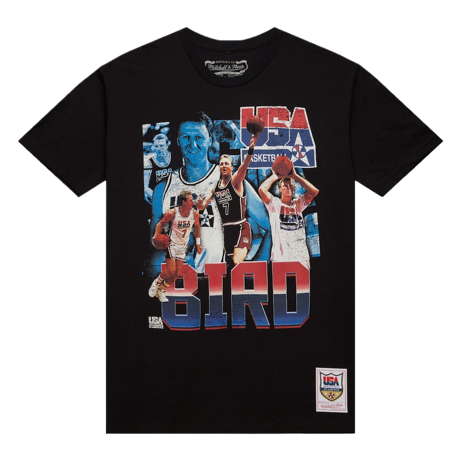 Mitchell & Ness Team USA Larry Bird Comfortable, skin-friendly, fashionable solid color short-sleeved T-shirt, men's black