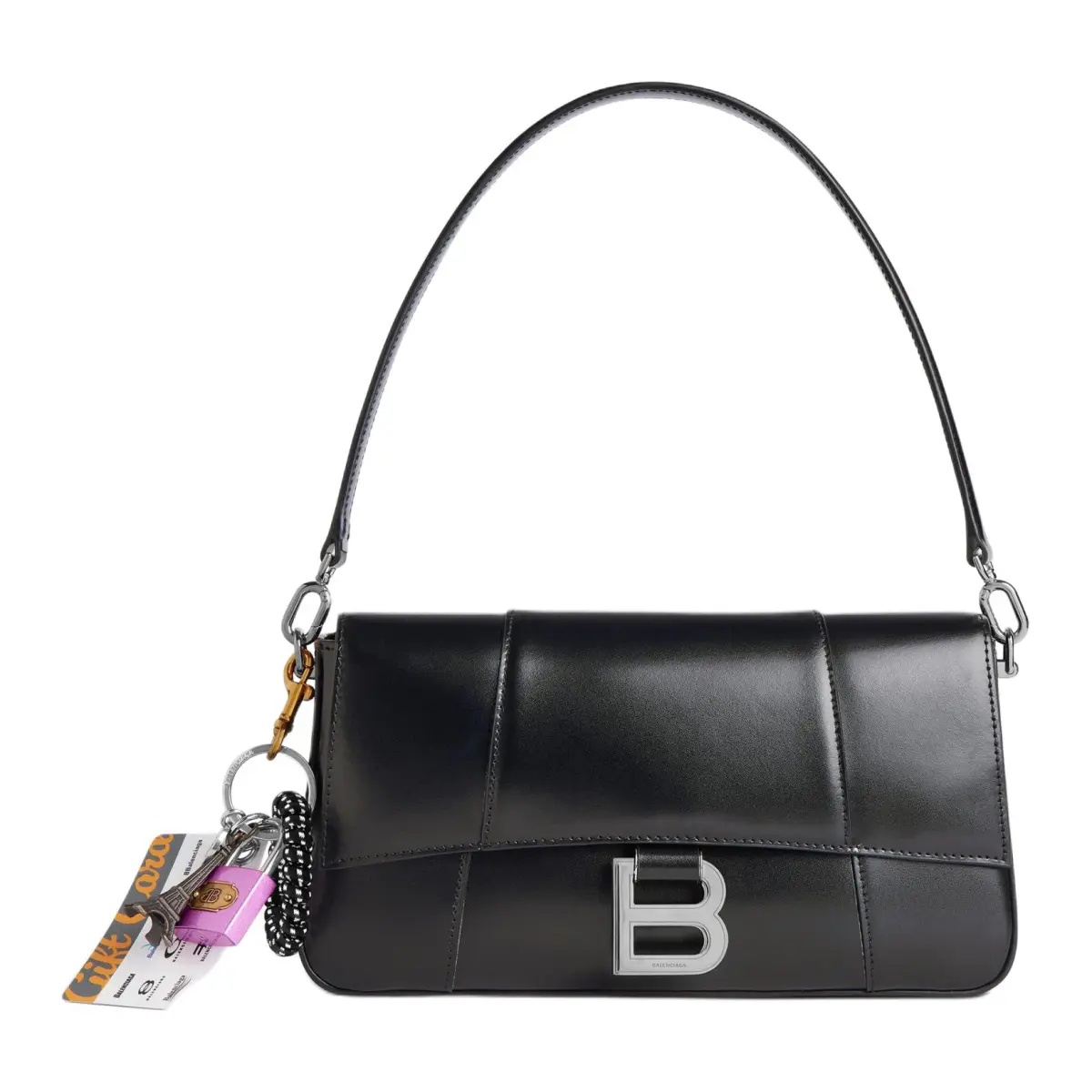 Balenciaga Hourglass Calfskin Handbag, Shoulder Bag Medium Women's Black